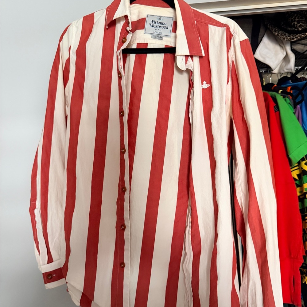 Vivienne Westwood Red & White Vertical Stripe Button-Down Shirt